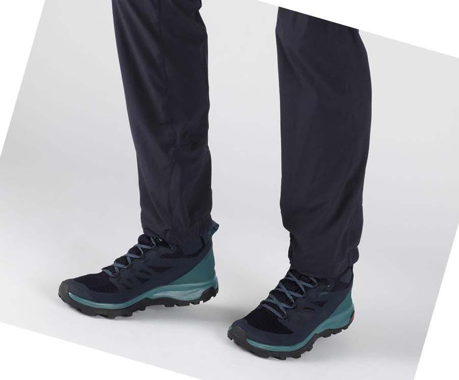 Tenis Senderismo Salomon WoOUTLINE MID GORE-TEX Mujer Negros Verdes | MX 2791GSO